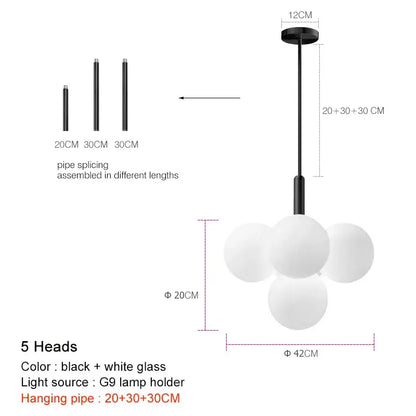 Modern brass globe pendant lamp dining room frosted glass cluster