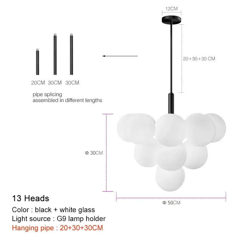 Modern brass globe pendant lamp dining room frosted glass cluster