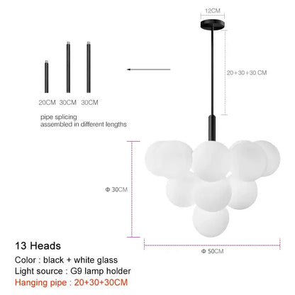 Modern brass globe pendant lamp dining room frosted glass cluster