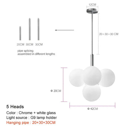 Modern brass globe pendant lamp dining room frosted glass cluster
