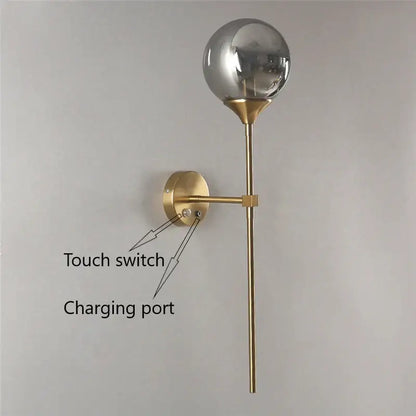Modern brass golden glass ball wall lamps bedroom sconce