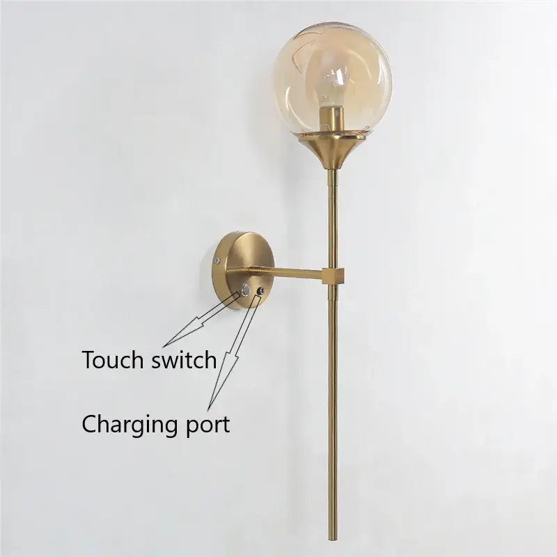 Modern brass golden glass ball wall lamps bedroom sconce