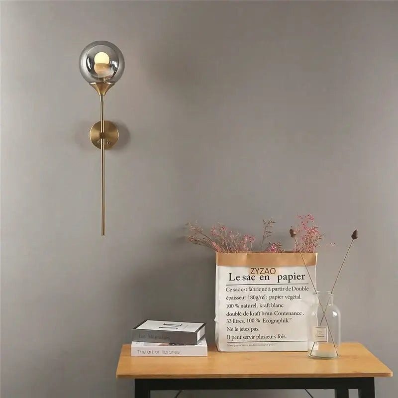 Modern brass golden glass ball wall lamps bedroom sconce