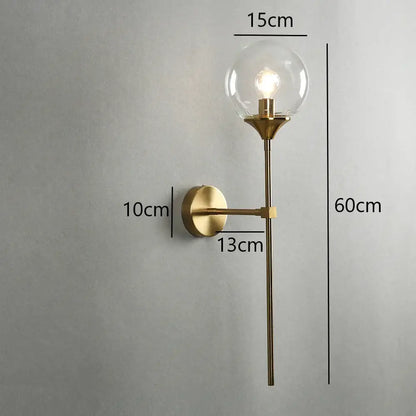 Modern brass golden glass wall sconces for bedroom globe light