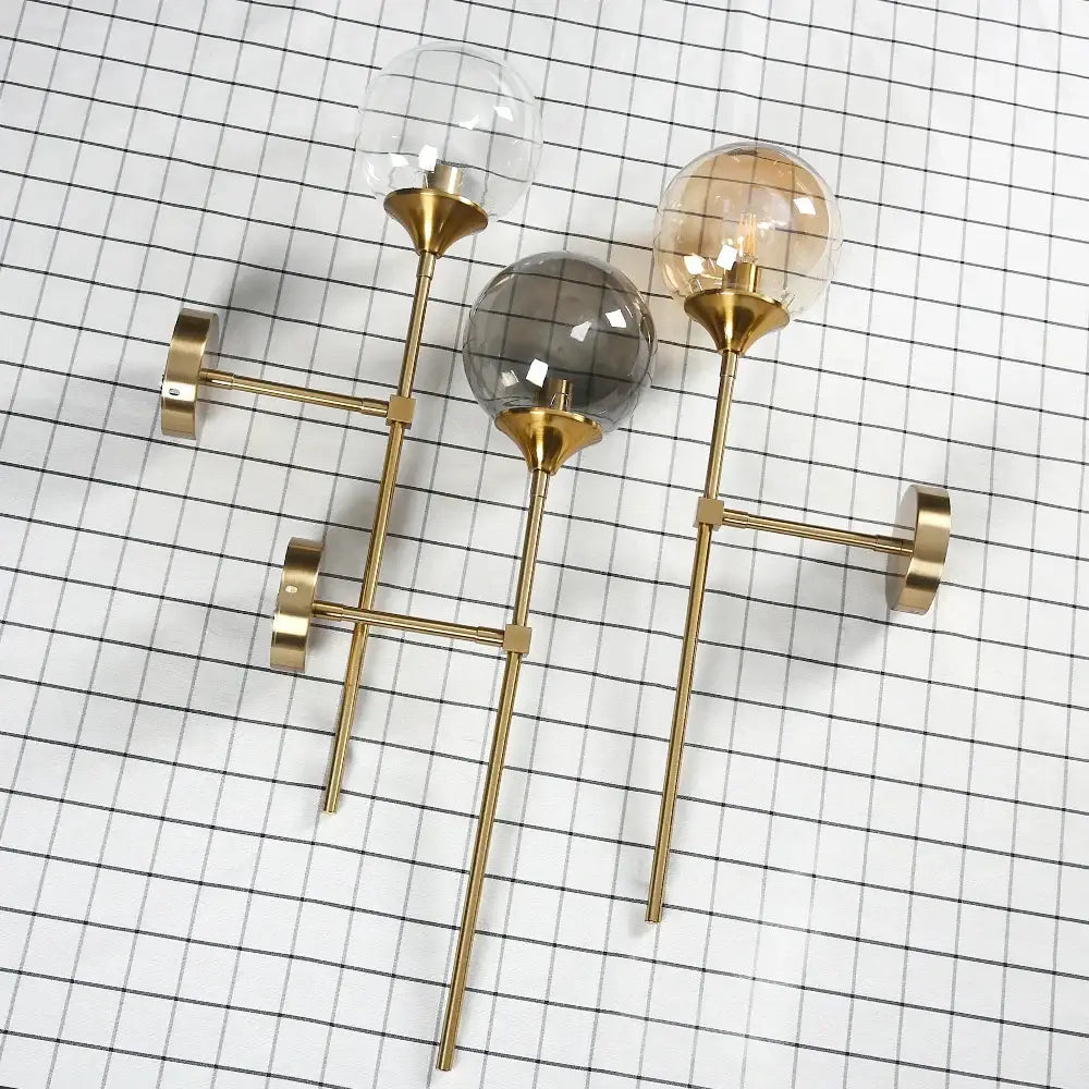 Modern brass golden glass wall sconces for bedroom globe light