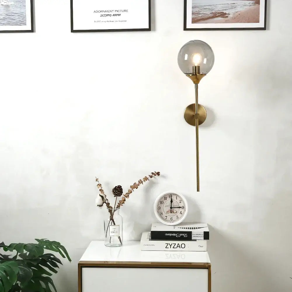 Modern brass golden glass wall sconces for bedroom globe light
