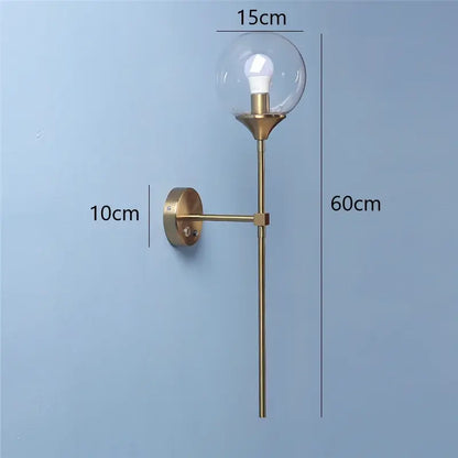 Modern brass golden glass wall sconces for bedroom globe light