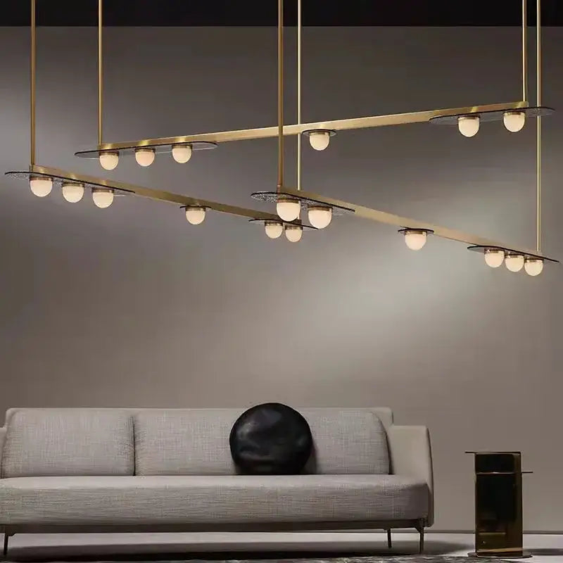 Modern brass gray glass led chandeliers dining room pendant light