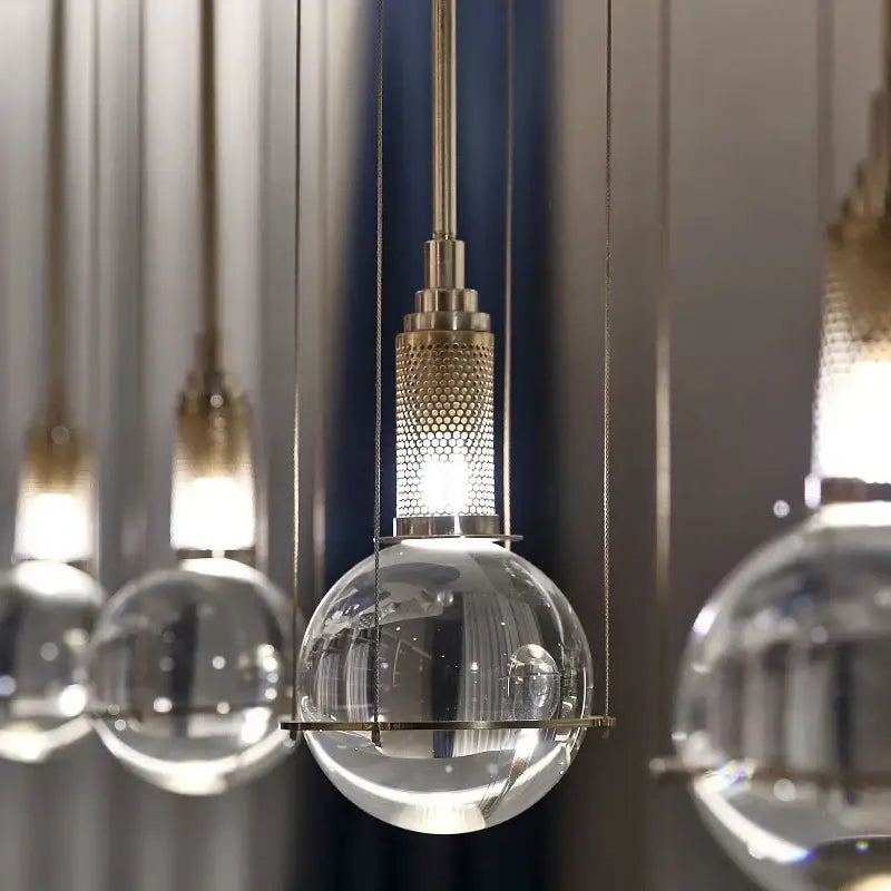 Modern brass honeycomb crystal ball led pendant light dining room