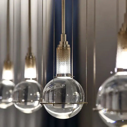 Modern brass honeycomb crystal ball led pendant light dining room