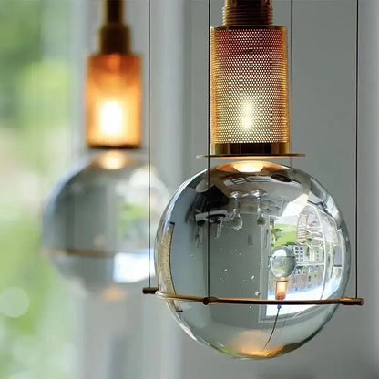 Modern brass honeycomb crystal ball led pendant light dining room