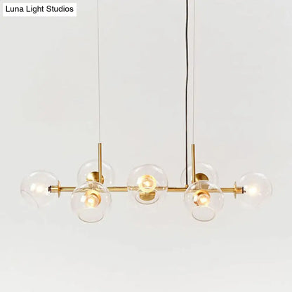 DecorBites™ Modern Brass Island Light with Dome Glass Shades - 8-Light Dining Room Suspension Lighting