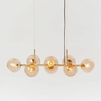 DecorBites™ Modern Brass Island Light with Dome Glass Shades - 8-Light Dining Room Suspension Lighting