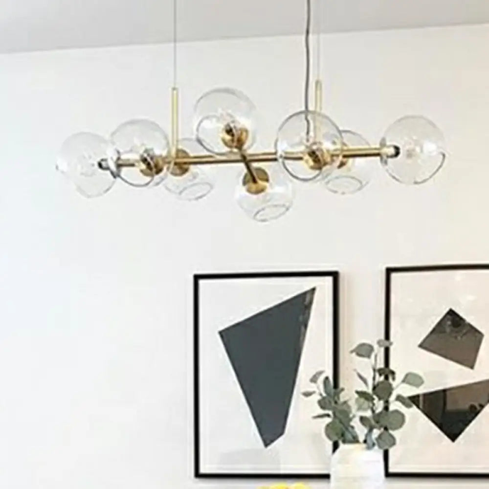 DecorBites™ Modern Brass Island Light with Dome Glass Shades - 8-Light Dining Room Suspension Lighting