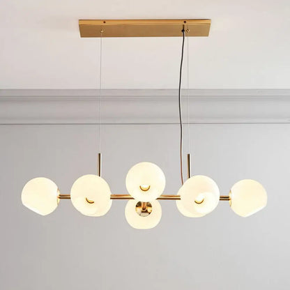 DecorBites™ Modern Brass Island Light with Dome Glass Shades - 8-Light Dining Room Suspension Lighting