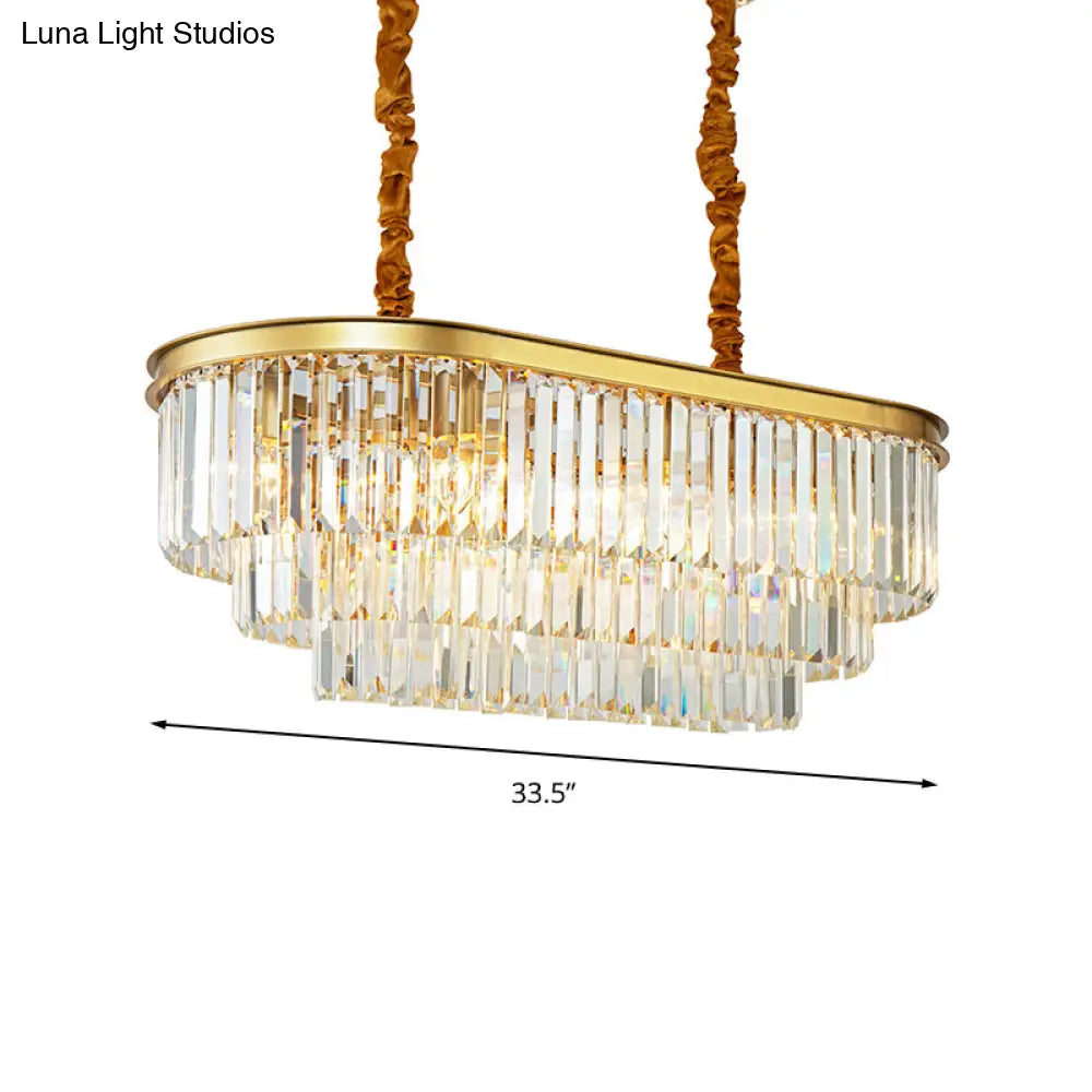 DecorBites™ Modern Brass Island Pendant Light with Oval Crystal Shade - 8-Light Dining Room Hanging Lamp Kit