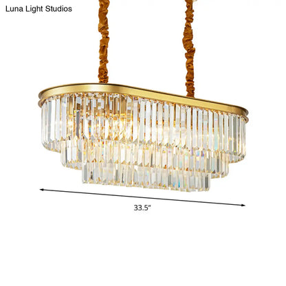 DecorBites™ Modern Brass Island Pendant Light with Oval Crystal Shade - 8-Light Dining Room Hanging Lamp Kit