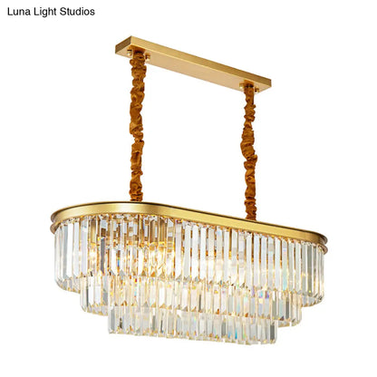 DecorBites™ Modern Brass Island Pendant Light with Oval Crystal Shade - 8-Light Dining Room Hanging Lamp Kit