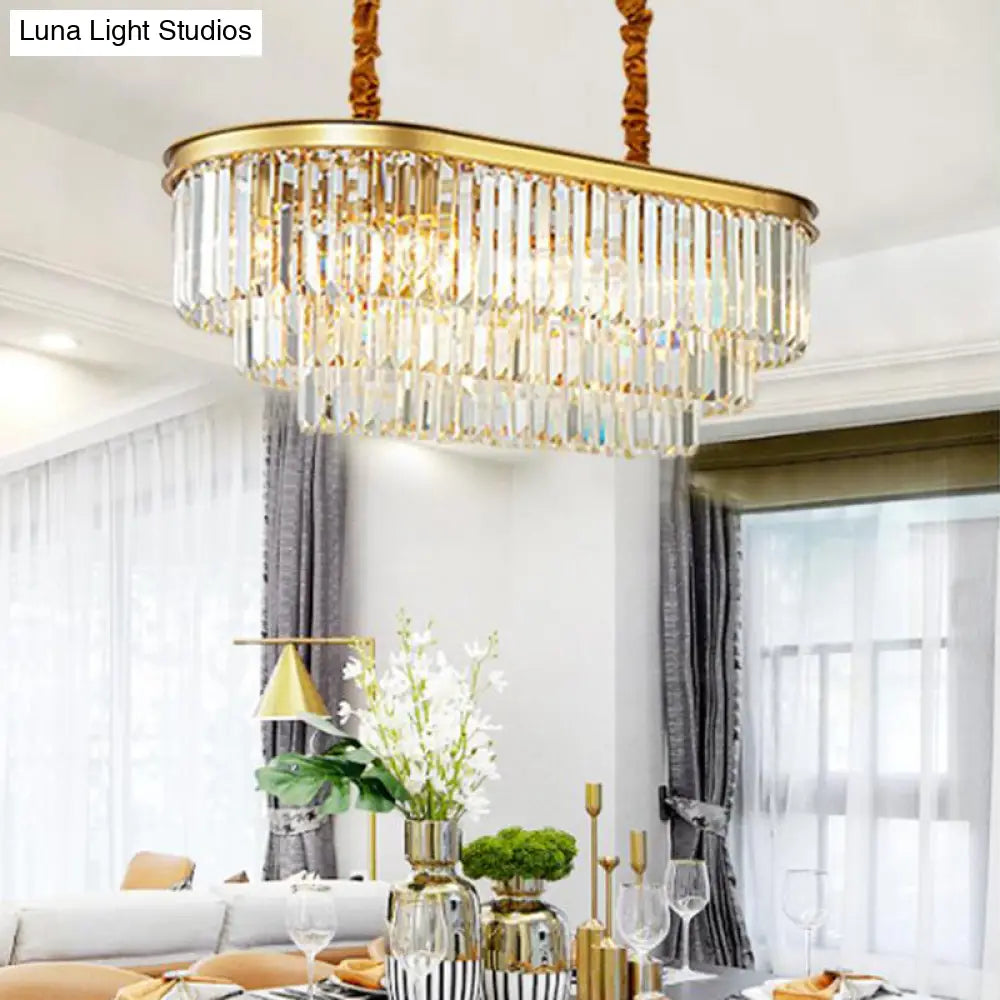 DecorBites™ Modern Brass Island Pendant Light with Oval Crystal Shade - 8-Light Dining Room Hanging Lamp Kit