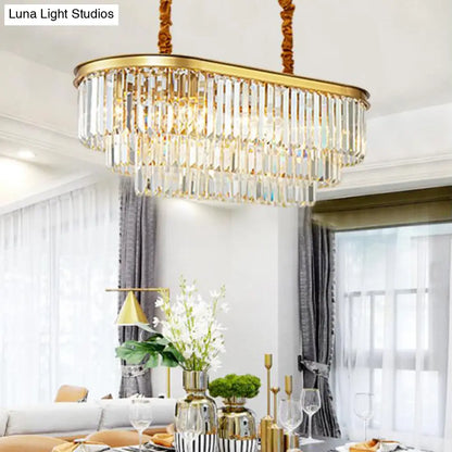 DecorBites™ Modern Brass Island Pendant Light with Oval Crystal Shade - 8-Light Dining Room Hanging Lamp Kit