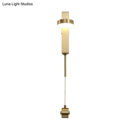 Modern brass l-shaped wall sconce with pull chain for living room