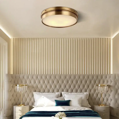 Modern brass led ceiling light for living room with frosted glass