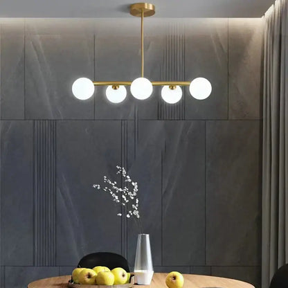 Modern brass led pendant lights 5-globe dining room chandelier