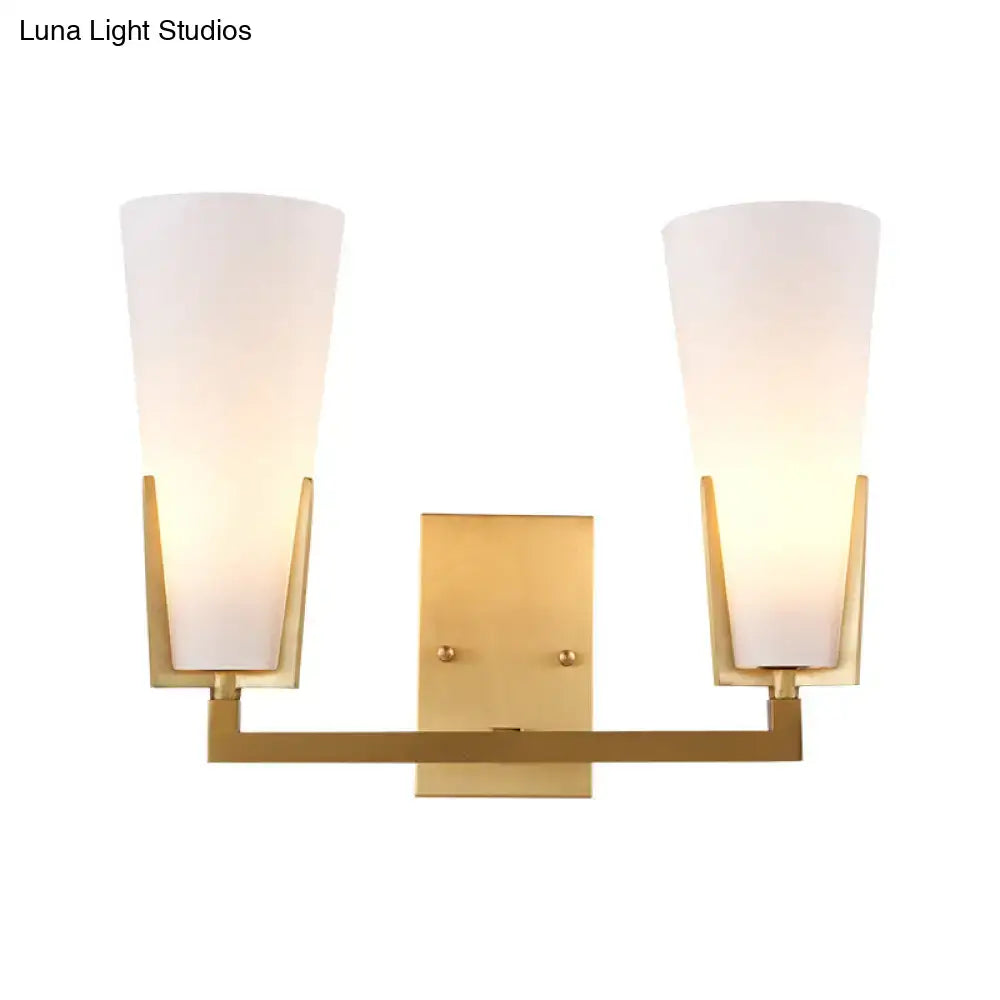 Modern brass led wall lamp bedroom sconce with white glass shades