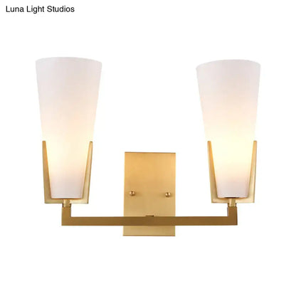 Modern brass led wall lamp bedroom sconce with white glass shades