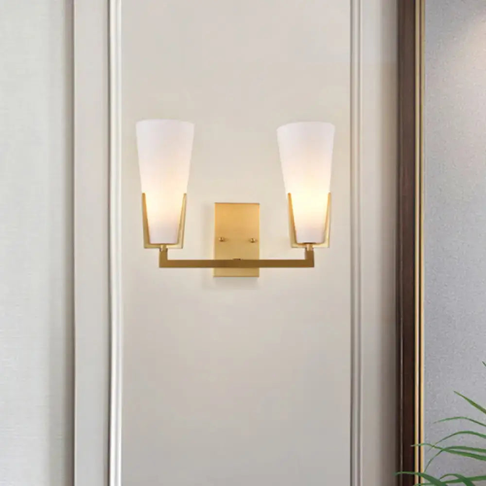 Modern brass led wall lamp bedroom sconce with white glass shades