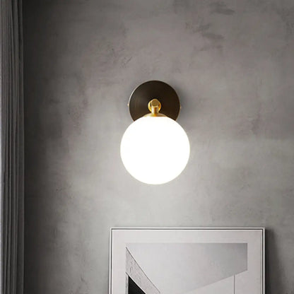 DecorBites™ Modern Brass LED Wall Sconce Light - White Glass Mid Century Wall Fixture (1/2 Bulbs)
