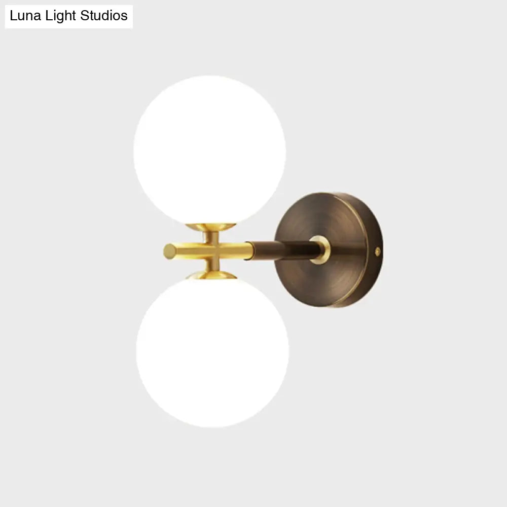 DecorBites™ Modern Brass LED Wall Sconce Light - White Glass Mid Century Wall Fixture (1/2 Bulbs)