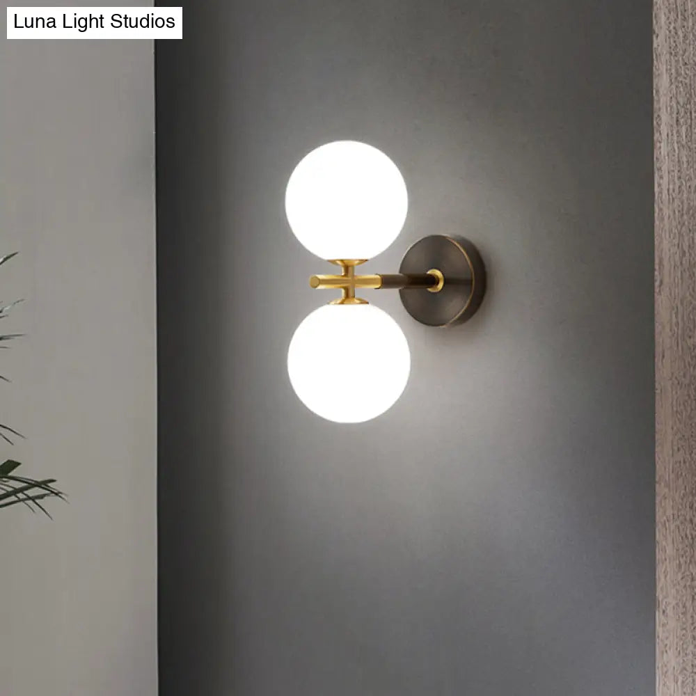 DecorBites™ Modern Brass LED Wall Sconce Light - White Glass Mid Century Wall Fixture (1/2 Bulbs)