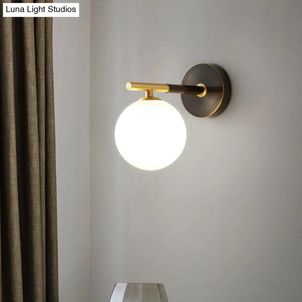 DecorBites™ Modern Brass LED Wall Sconce Light - White Glass Mid Century Wall Fixture (1/2 Bulbs)