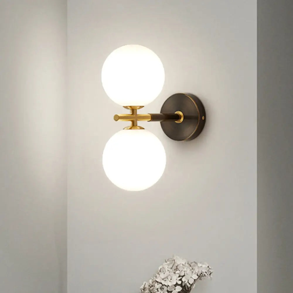 DecorBites™ Modern Brass LED Wall Sconce Light - White Glass Mid Century Wall Fixture (1/2 Bulbs)