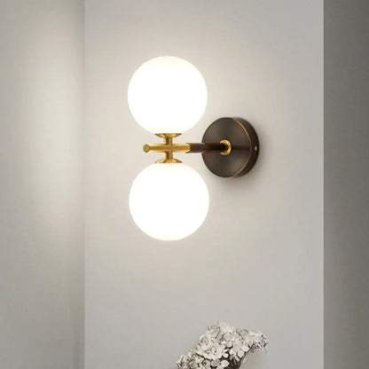 DecorBites™ Modern Brass LED Wall Sconce Light - White Glass Mid Century Wall Fixture (1/2 Bulbs)