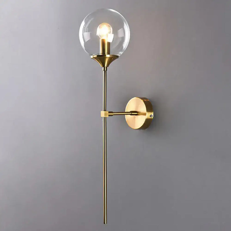 Modern brass pencil arm wall light bedroom glass sconce