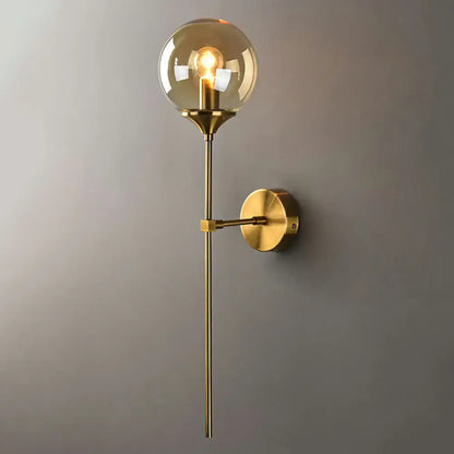 Modern brass pencil arm wall light bedroom glass sconce