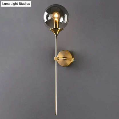 Modern brass pencil arm wall light bedroom glass sconce