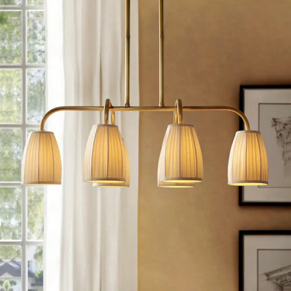 Modern brass pleated fabric pendant chandelier for dining room