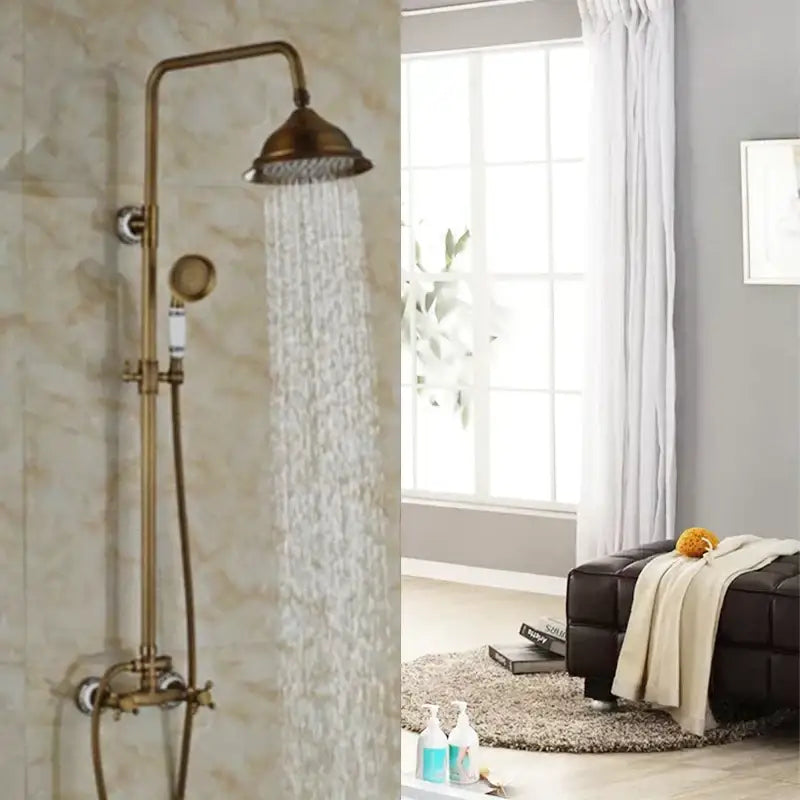 Modern brass rainfall shower faucet set with handshower for bathroom