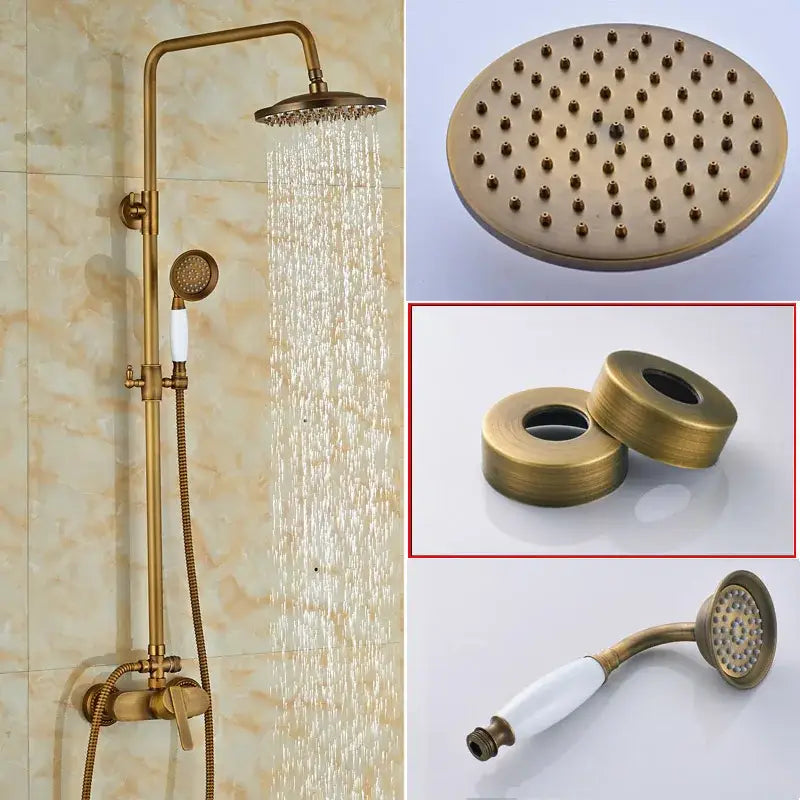 Modern brass rainfall shower faucet set with handshower for bathroom