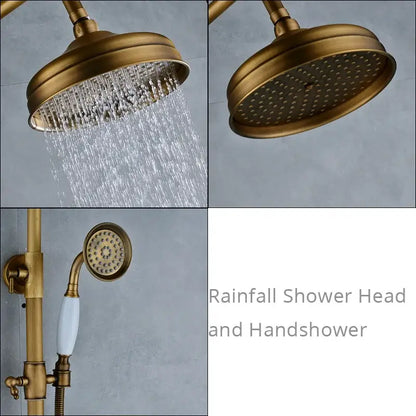 Modern brass rainfall shower faucet set with handshower for bathroom