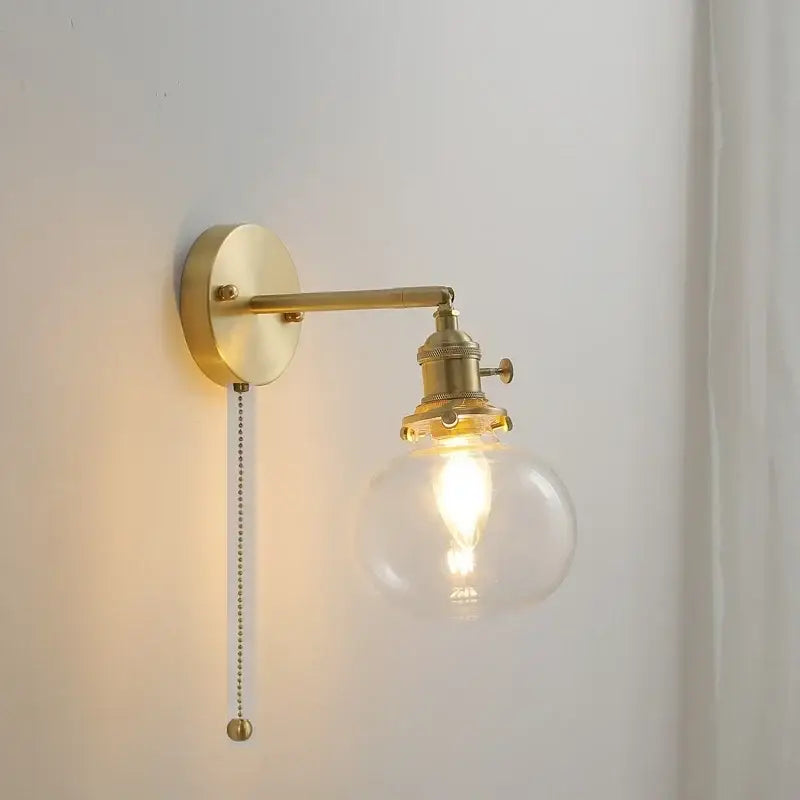 Modern brass ribbed glass ball wall sconce bedroom light