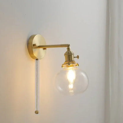 Modern brass ribbed glass ball wall sconce bedroom light