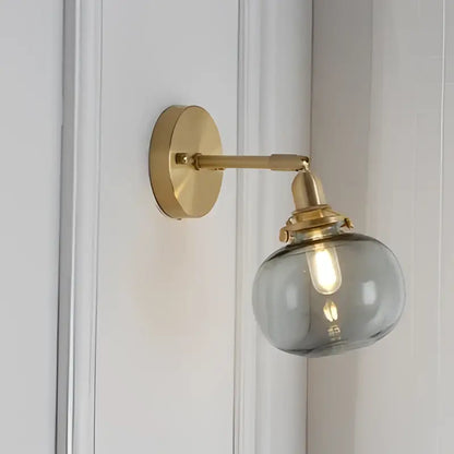 Modern brass ribbed glass ball wall sconce bedroom light