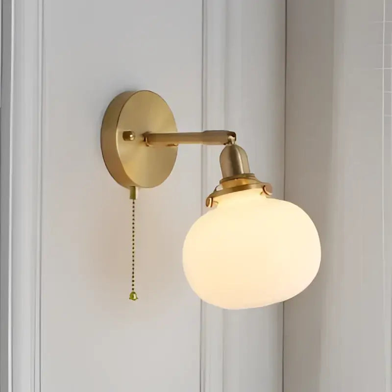 Modern brass ribbed glass ball wall sconce bedroom light