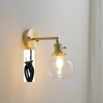Modern brass ribbed glass ball wall sconce bedroom light