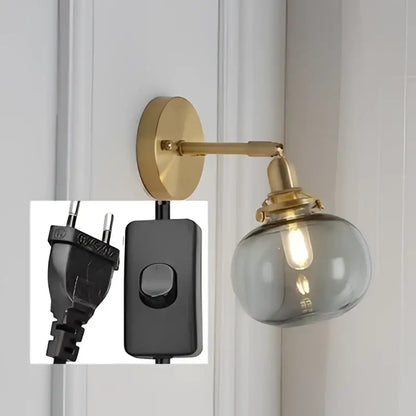 Modern brass ribbed glass ball wall sconce bedroom light