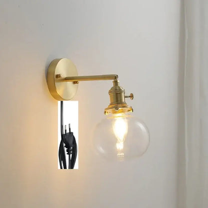 Modern brass ribbed glass ball wall sconce bedroom light